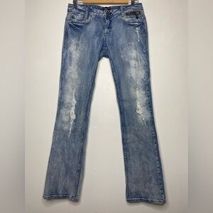 Rerock for Express Low rise Boot Jean Size 8 Inseam 32” Western Distressed